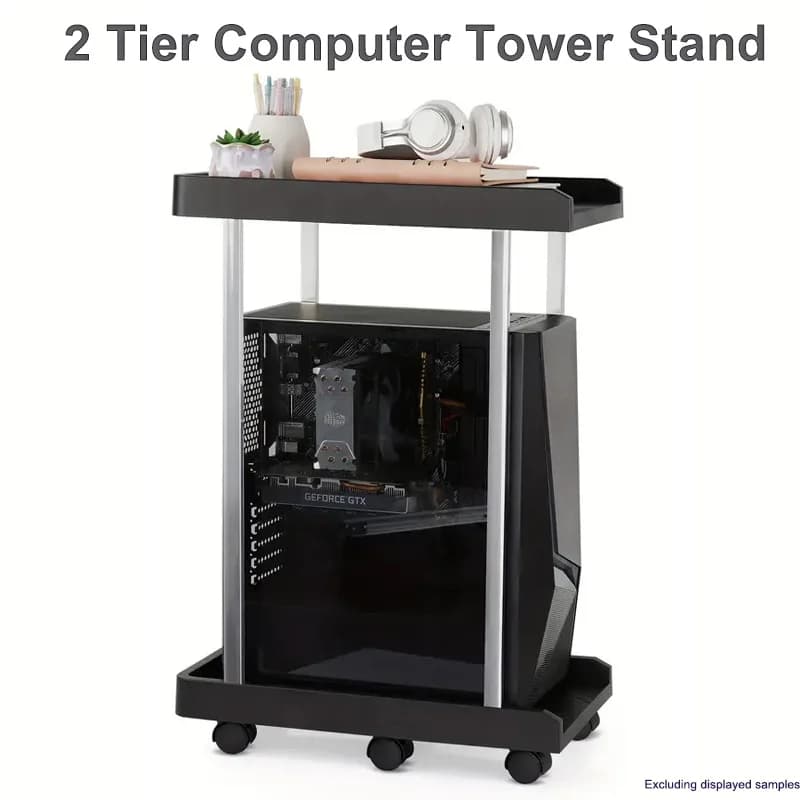 Base mobile per supporto per torre per computer a 2 livelli con ruote girevoli Staffa di supporto per custodia rialzata per PC Supporto per CPU