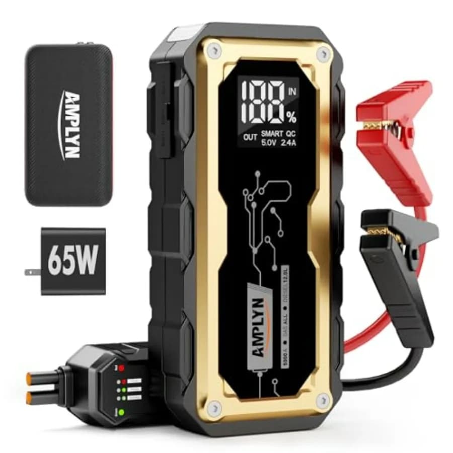 Avviatore d'emergenza portatile da 24000mAh con caricabatterie rapido da 65W, display LED 12V, per tutti i motori a benzina 2L e diesel, include L