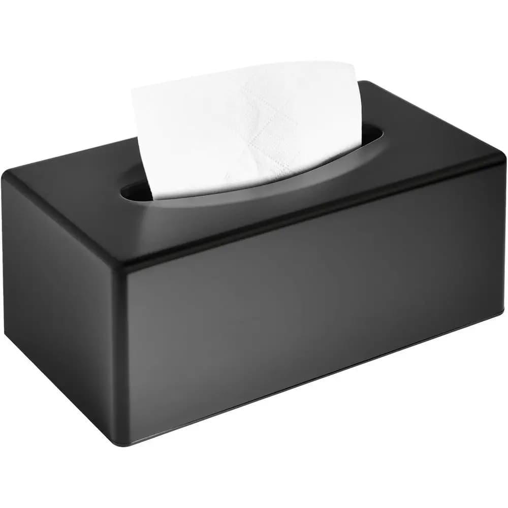 Matte Black Decorative Tissue Box Cover with Bottom for Bathroom, Vanity, and Nightstand Storage
