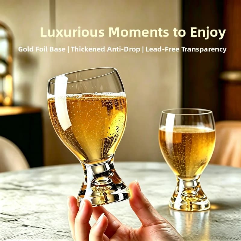Luxury Crystal Glass Beer Glasses Set Gold Foil Large Capacity Wheat Beer Mugs Elegant Home Use High Quality Beer Cups