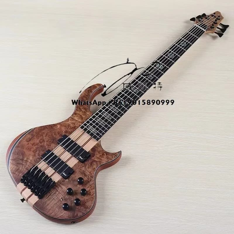 Basso elettrico attivo da 43 pollici a 7 e 6 corde con finitura opaca Pannello superiore impiallacciato in teak Mini effetto illuminato a LED
