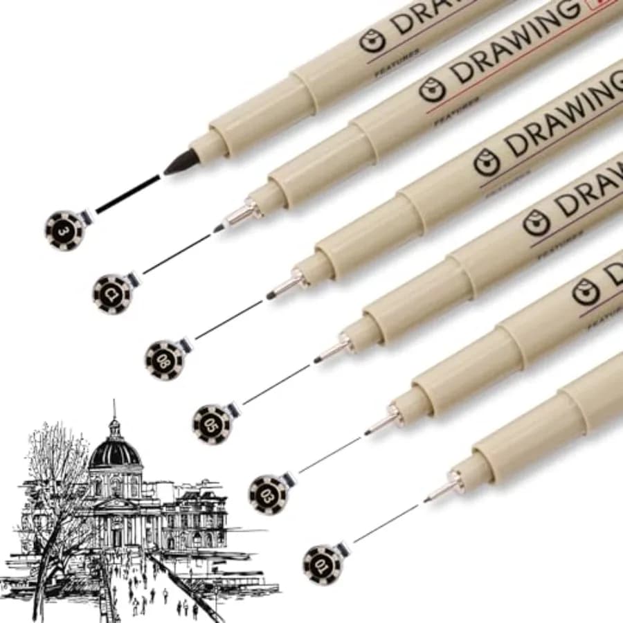 Micro Fineliner Pens, 6 Pack Micro Pen Set Black, Technical Drawing Pens for Artist No Bleed Calligraphy Pens, Archival Ink Bru