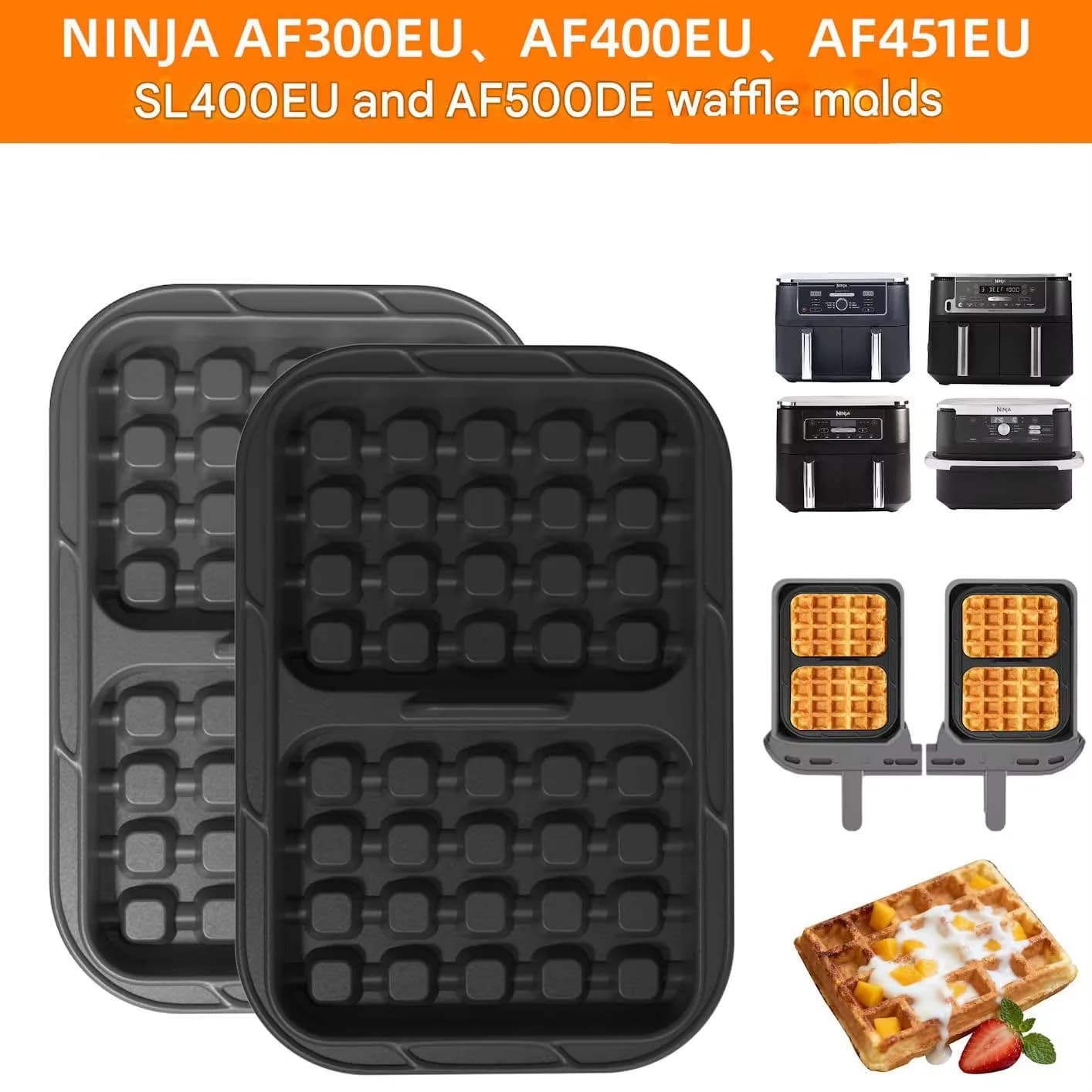 2PCS Silicone Air Fryer Baking Mold Nonstick Waffle Cake Tray Reusable Kitchen Accessory Compatible with Ninja