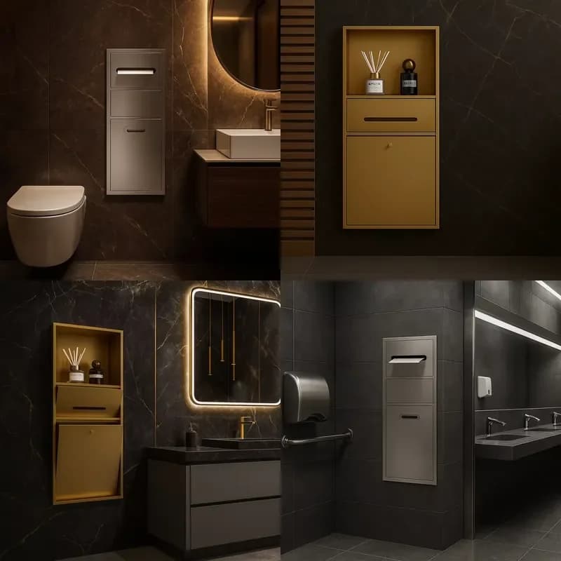 Modern Design Tissue Box Shelf Stainless Steel Hidden Toilet Brush Niche Built-In Toilet Brush Holder and Tissue Niche