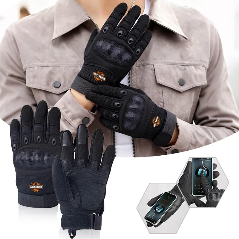 Genuine Leather Motorcycle Gloves Carbon Fiber Safety Defense Motocross Gloves Touch-screen Outdoor Driving For Harley Davidson