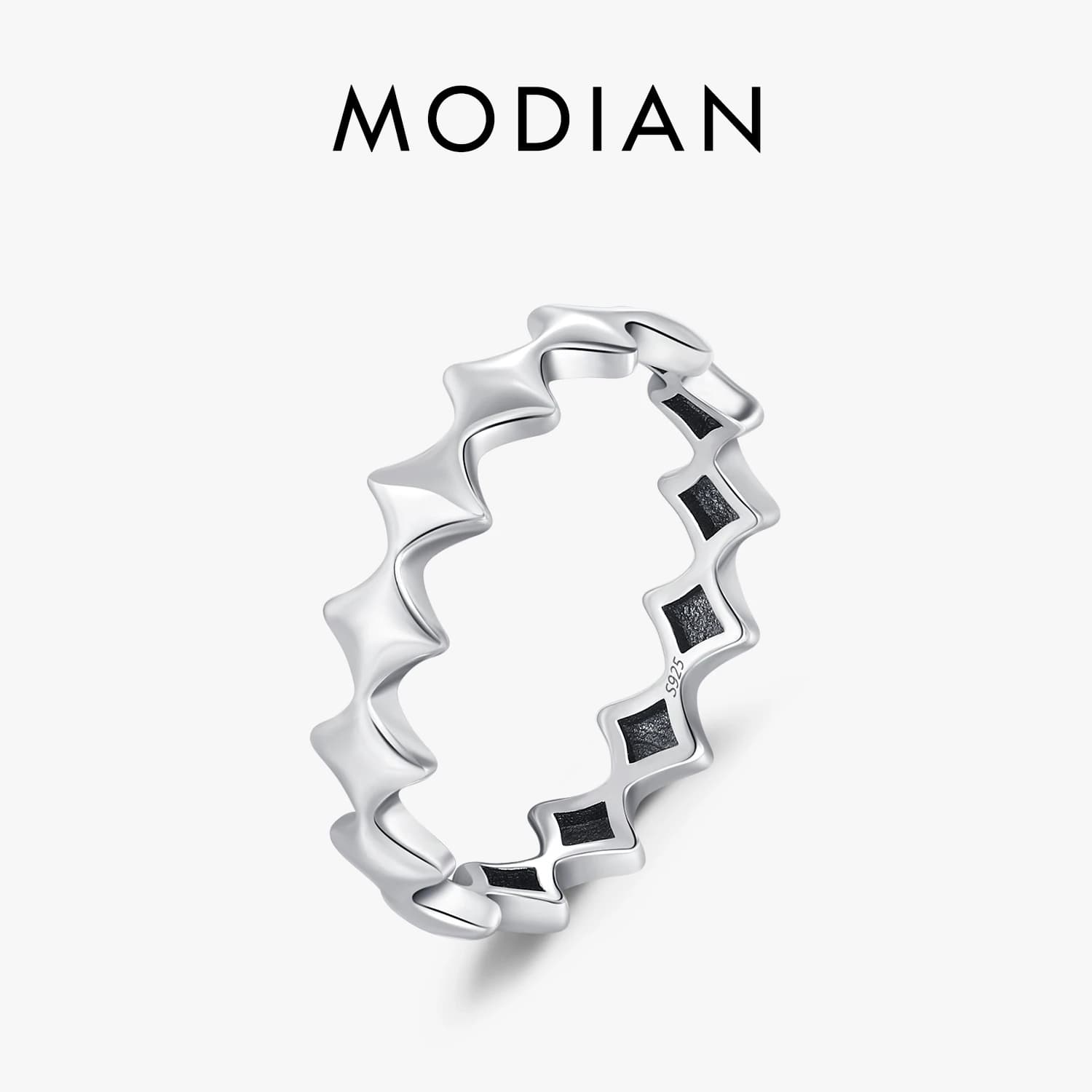 MODIAN 925 Sterling Silver Vintage Stars Eternity Anello da dito impilabile Retro Fasce squisite Anelli per le donne Gioielleria raffinata