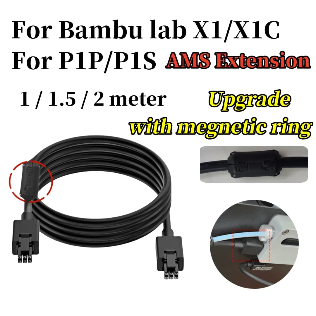 Per Bambu Lab X1 X1C P1P P1S Stampante 3D Cavo dati a 6 pin AMS HUB Connessione AMS 1/1.5/2 metri con anello magnetico Parti di aggiornamento