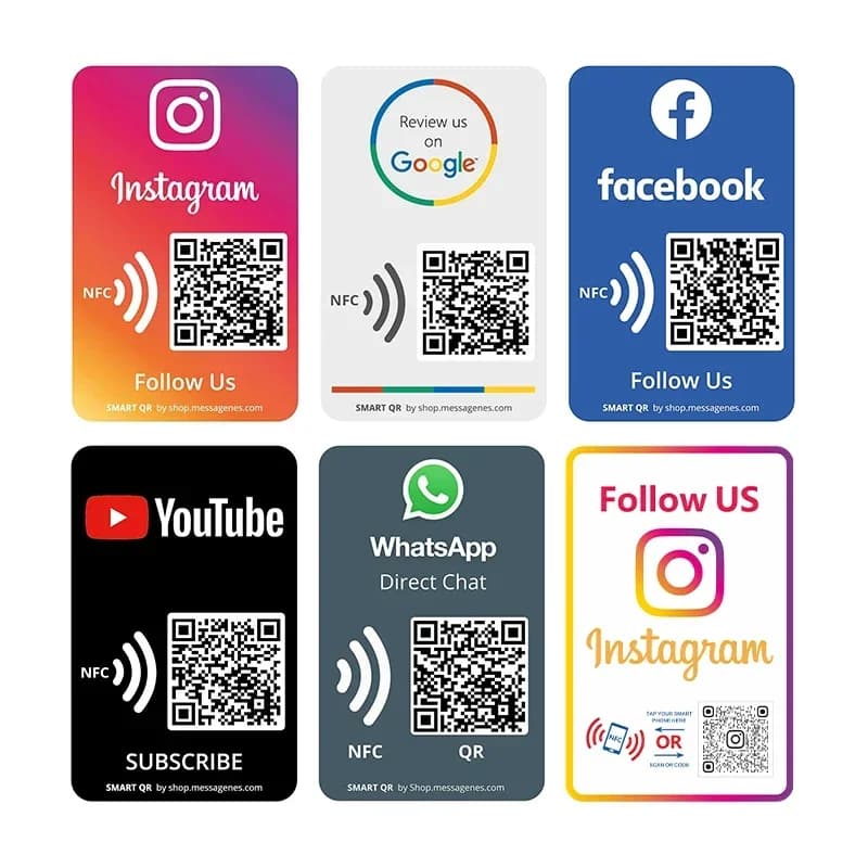 Social Business Media Sign NFC Signage Tap seguici su Instagram QR Code Sign Google Review Facebook Card for Shop Store