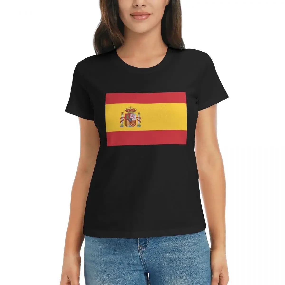 Women T-Shirt Flag Of Spain Summer Short Sleeve Tees Crew Neck Cotton T Shirts Clothes Tops Streetwear