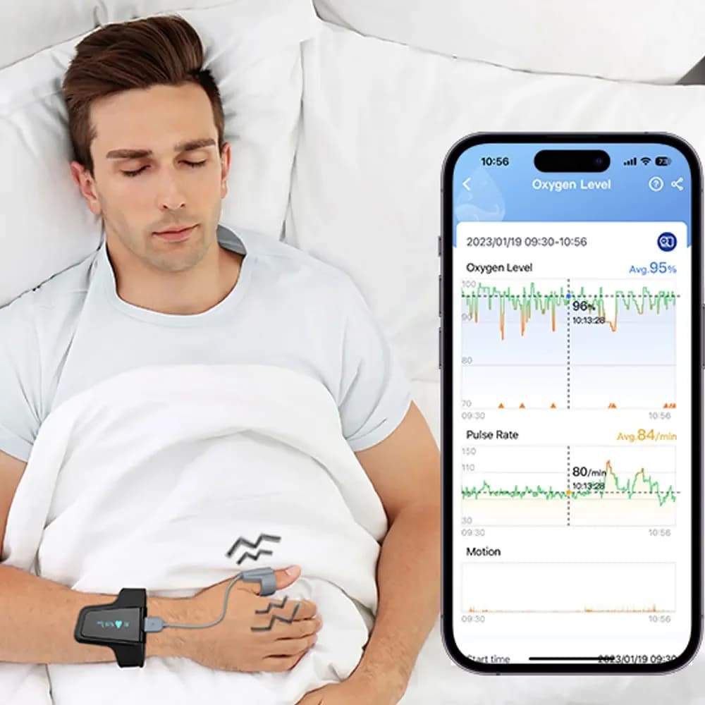 24hr Bluetooth Pulse Oxymeter With Intelligent Reminder Oxygen Saturation Monitor in Blood Wearable Night Apnea Oxygen Monitor
