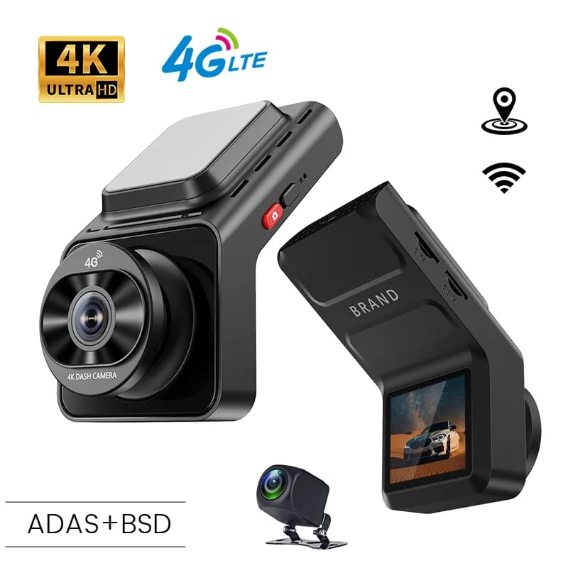 Dashcam 4K 4G 2 inch with dual lens recording, gps wifi monitoring, remote live video control on the phone, 12-24 V power supply, car camera