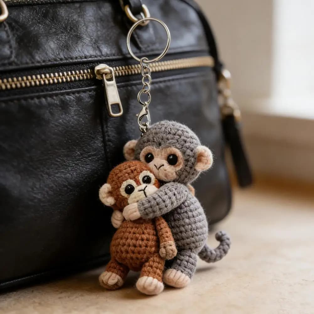 Portachiavi Scimmia all'Uncinetto Fatto a Mano, Ciondolo Scimmia Lavorato a Maglia per Zaino, Borsa, Chiavi, Regalo di Supporto Emotivo per Familiari e Amici