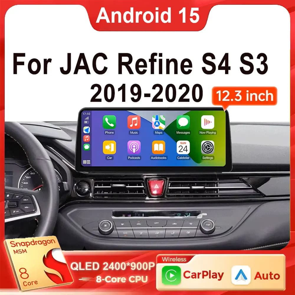 12.3 pollici Android 15 Per JAC Refine S4 S3 Lettore Video Multimediale Per Auto Navigazione GPS Radio CarPlay 4G WIFI BT DSP DVD 360Camera
