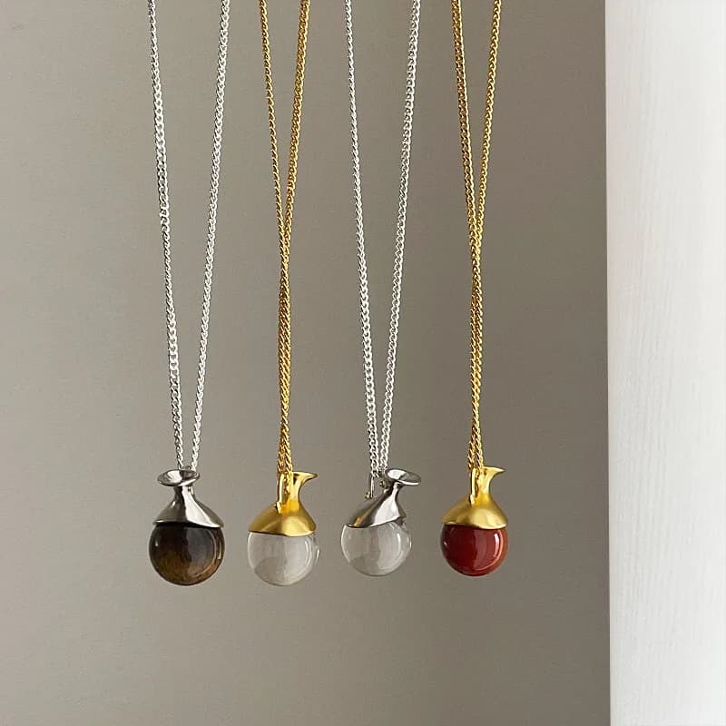 INS Fashion Natural Stone Tiger Eye Transparent Glass Bottle Pendant Necklaces For Women Gold Silver Copper Sweater Chain