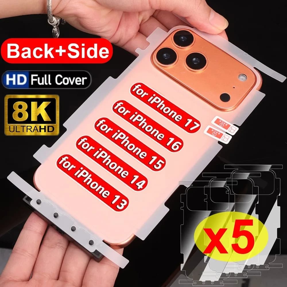 1-5PCS Copertura Completa Telaio Posteriore Idrogel Pellicola e Bordo Adesivi per iPhone 17 16 15 14 13 ProMax 17Air Lato Posteriore HD Protezione Trasparente