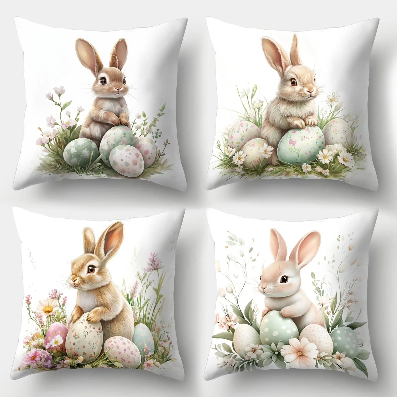 Easter Bunny Pillow Covers Decorate Polyester 100% Zipper Closure Printed Cushion Cases for Home & Office Decor Pillowcase