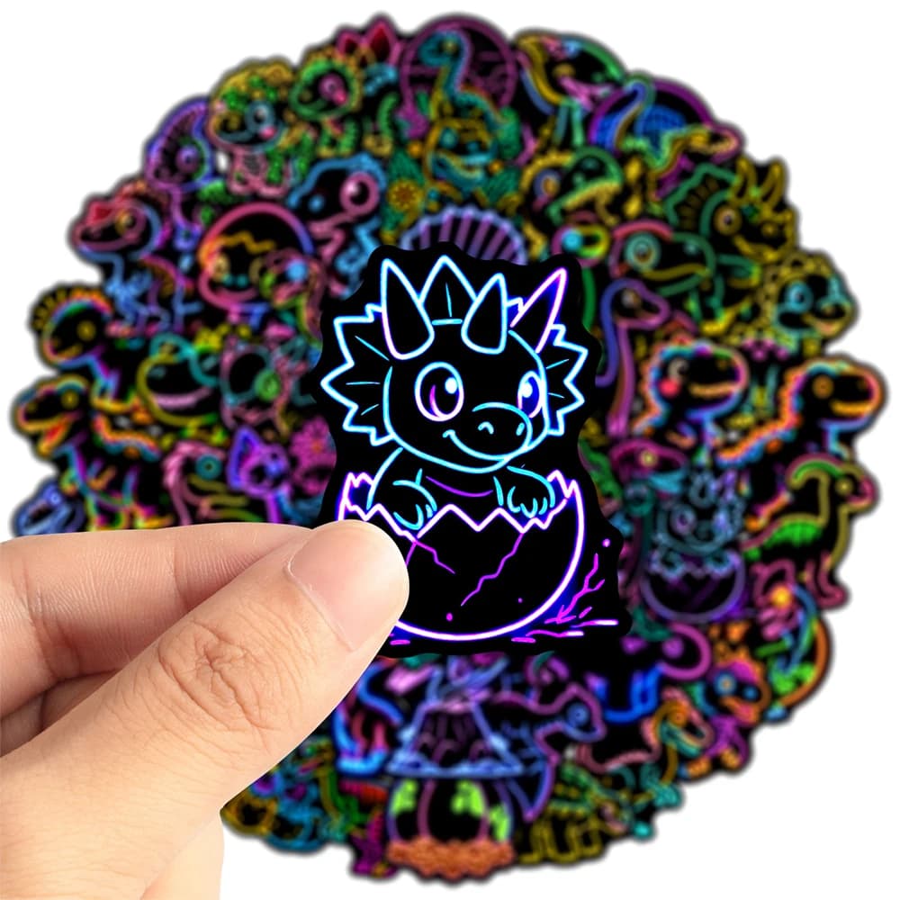 10/30/50 Pezzi Adesivi Divertenti Creativi a Forma di Dinosauro, Stile Neon, Graffiti per Valigie, Biciclette, Quaderni, Adesivi Cartoon, Regalo Giocattolo
