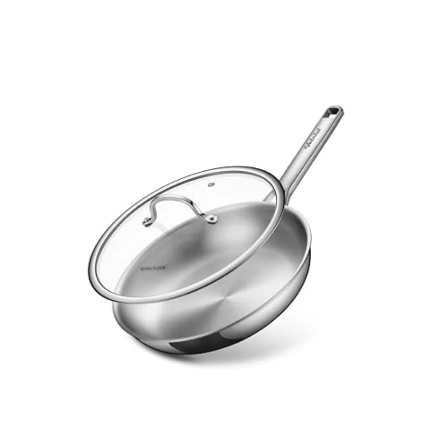 Padella in Acciaio Inox, 12 Pollici, Tri-Ply, per Cucinare, Senza PFOA e PTFE