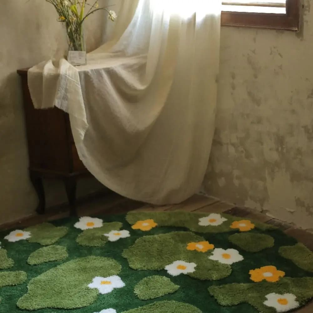 Tappetino floreale in muschio verde vivido floccato morbido tappeto antiscivolo tappeti da comodino spessi per soggiorno camera da letto decorazione della casa