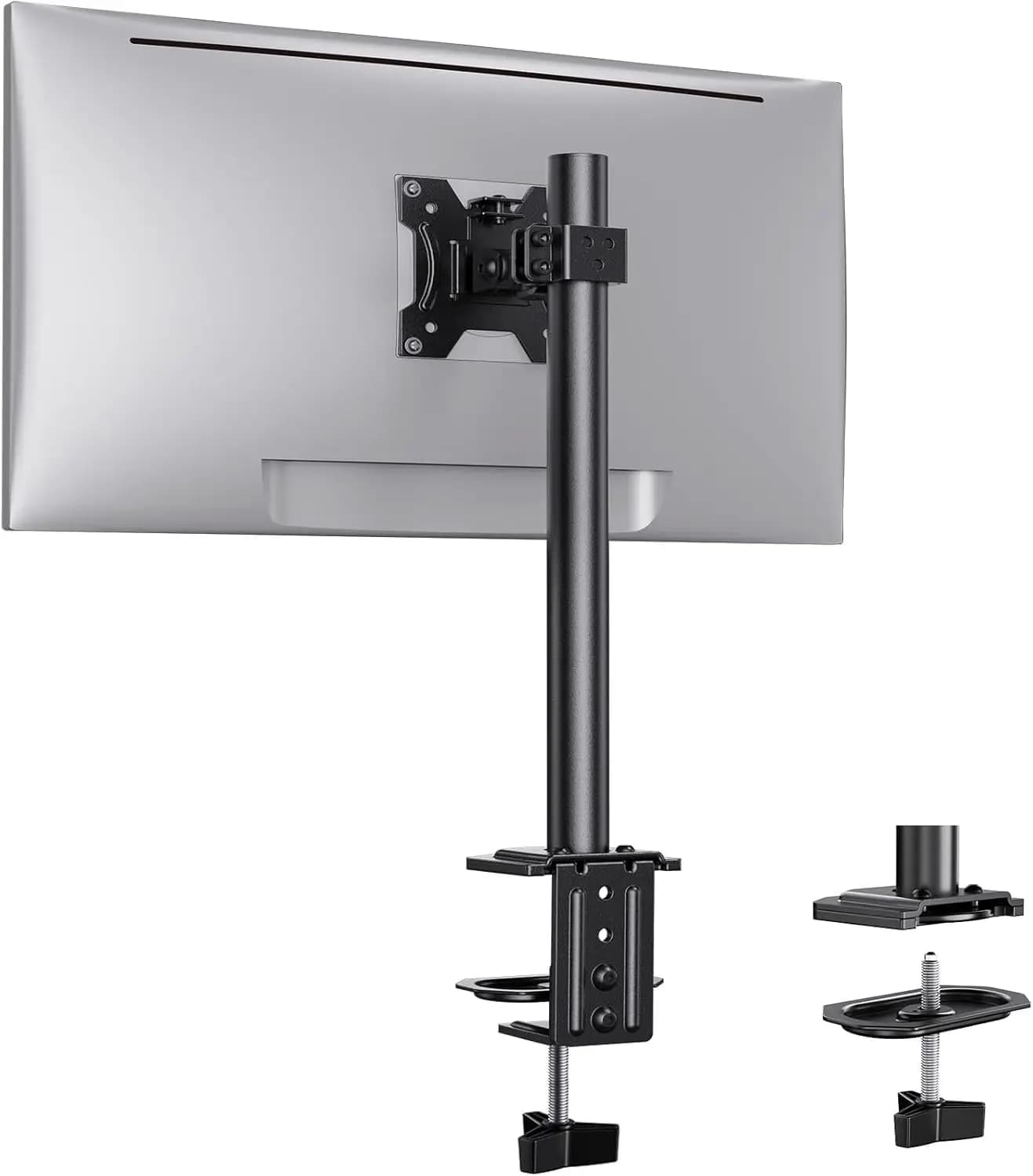 Supporto Regolabile per Monitor Singolo da 13-32 Pollici fino a 8 kg, Movimento Completo Inclinabile Girevole Rotante, Supporto Ergonomico da Scrivania con Gestione Cavi, Nero