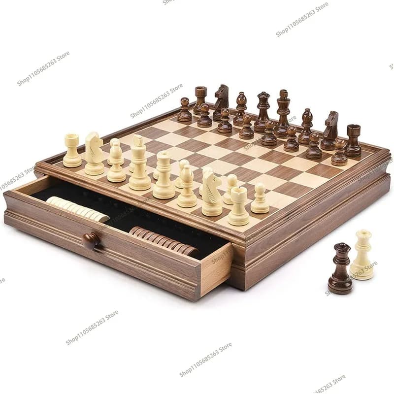 Walnut solid wood chess checkers set drawer/high-end solid wood chess box/WOODEN