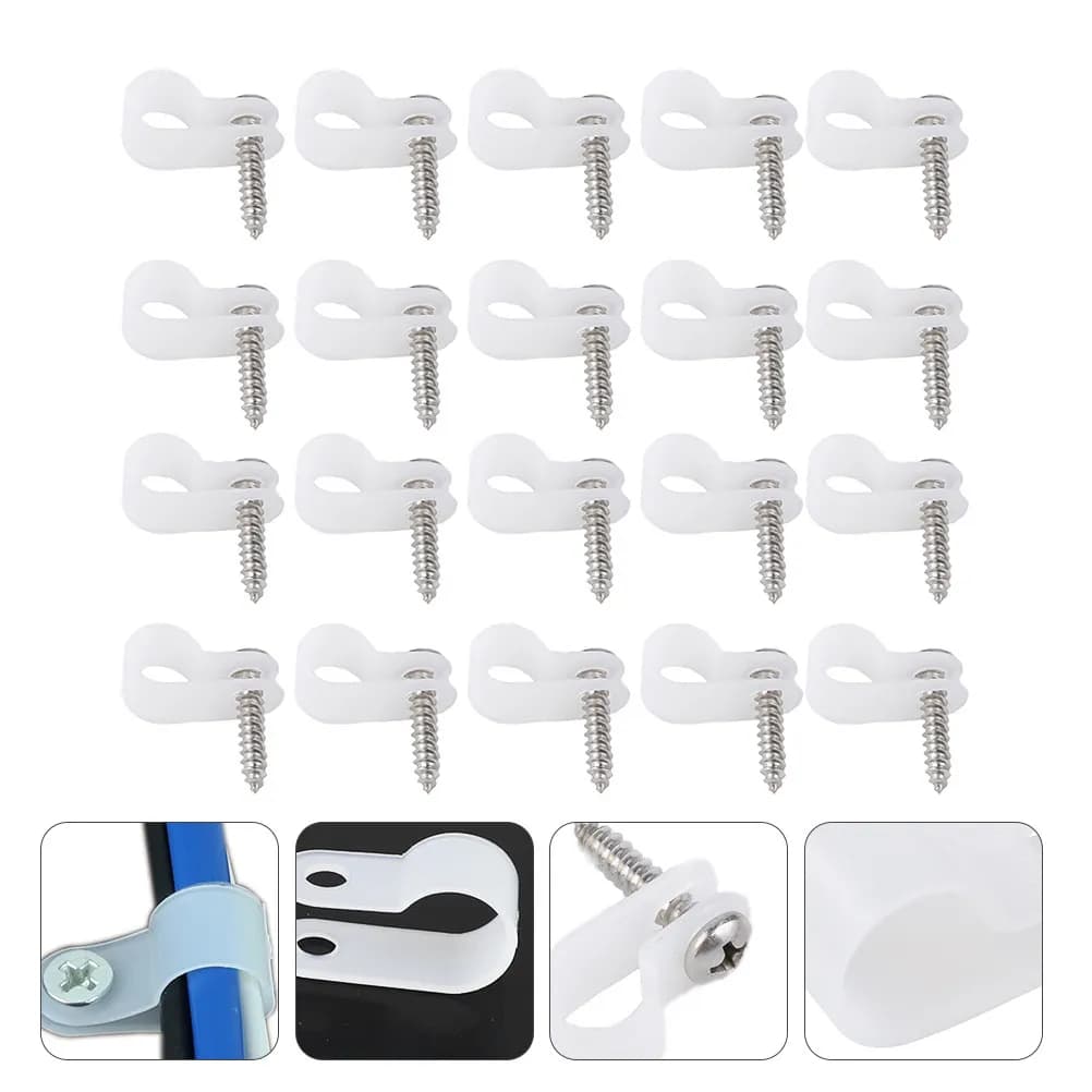 100 Pezzi Clip per Cavi Tipo R, Fascette in Plastica e Metallo Resistenti per Uso Interno ed Esterno, Organizzatori per Cavi, Clip di Fissaggio per Circuiti