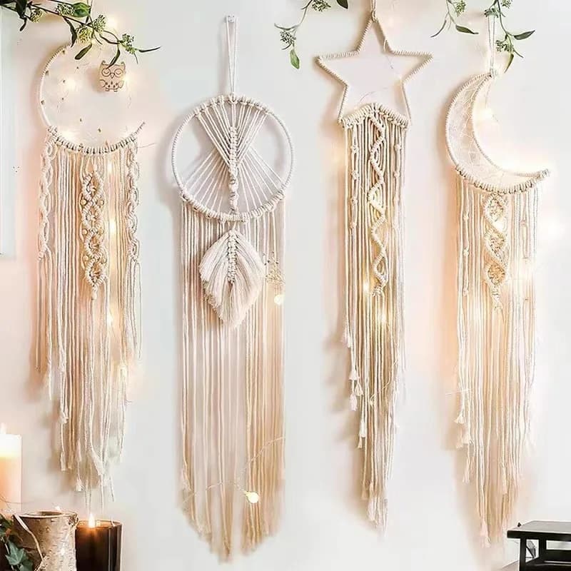 Nordic Handmade Woven Dreamcatcher Tapestry Star Moon Wall Hanging - Bohemian Style Home Decorative Artistic Cloth