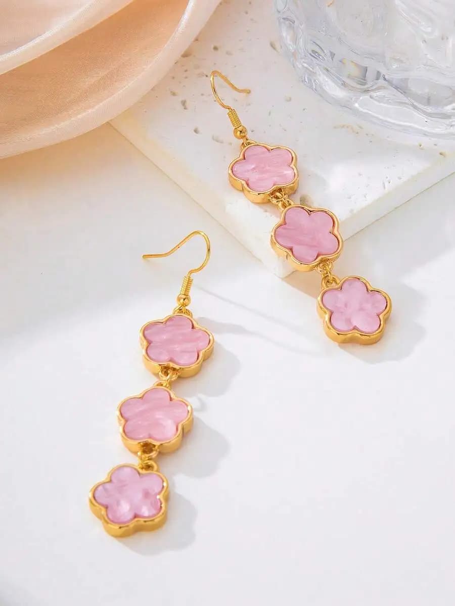 Elegant Light Pink Clover Drop Earrings For Women, Classic Fashion Jewelry For Dates Parties Galas