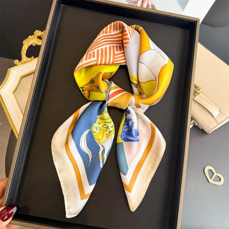 Foulard Quadrato di Lusso in Seta da Donna, Fazzoletto Stampato, Sciarpa Femminile, Bandana per la Testa, Piccolo Sciarpa da Collo, Sciarpa in Seta Satinata per Capelli/Hijab