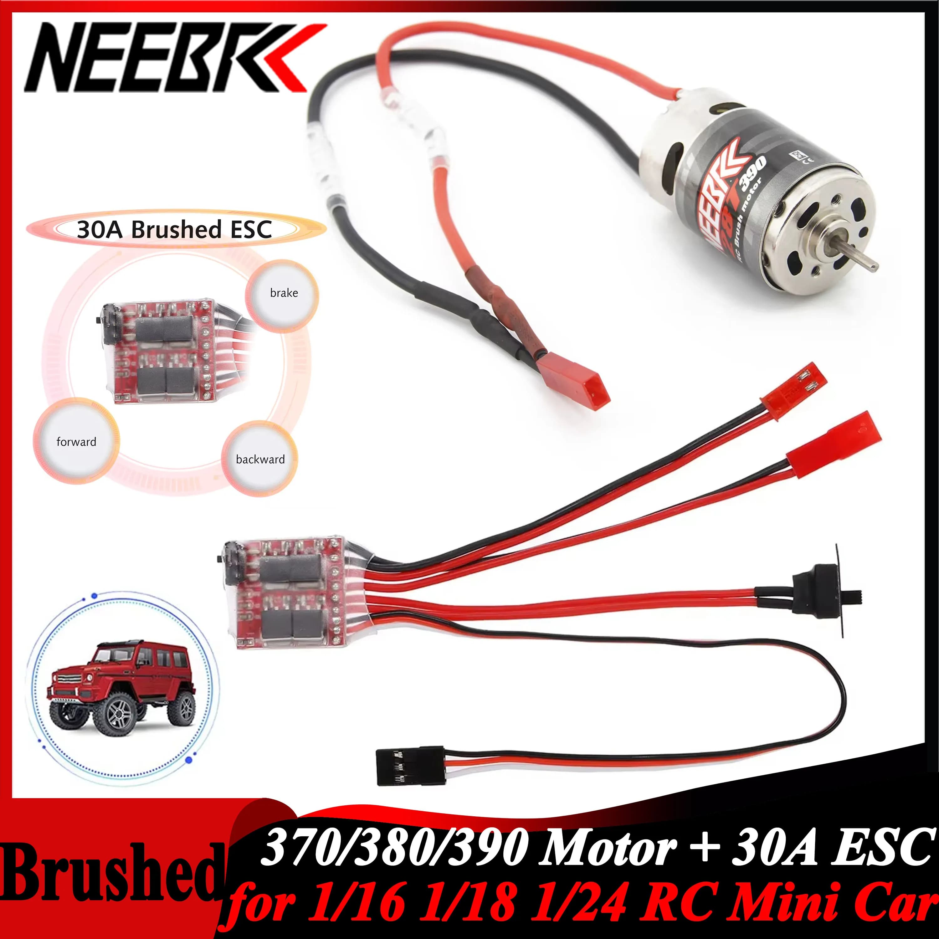 NEEBRC 370 380 390 Motore Spazzolato 30A ESC Freno Adattatore Dual Way Cavo di Collegamento Combo per 1/16 1/18 1/24 RC Mini Auto Barca Parti