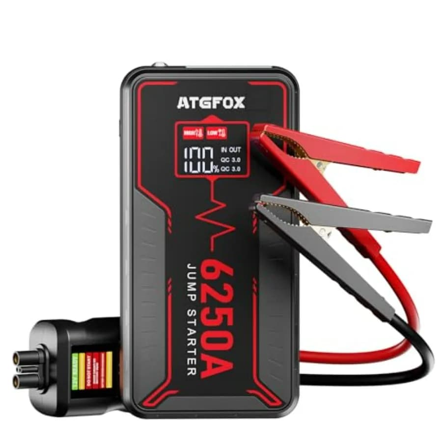 Avviatore d'emergenza portatile per auto 12V con display LCD intelligente, 48 mesi di standby, avviamento a 0V, ricarica rapida USB-C 18W, power bank da 88.8Wh, per motori fino a 10L