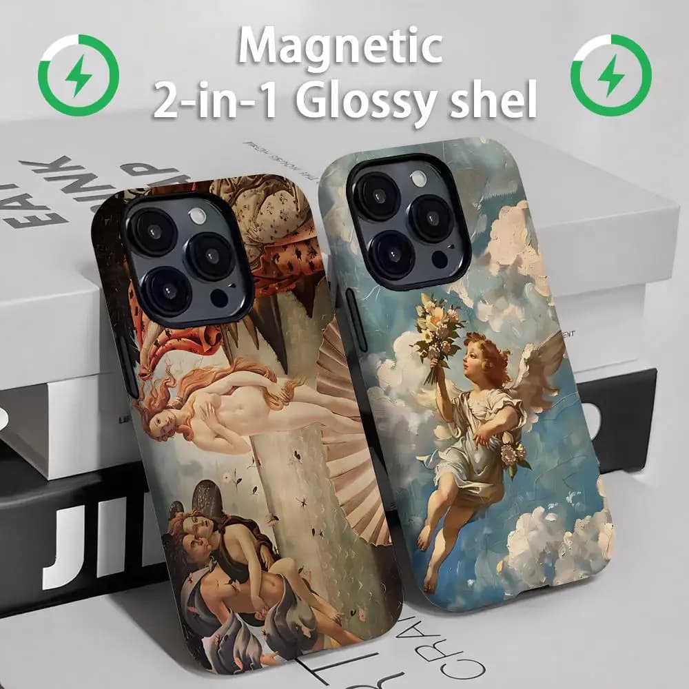 Phone case with Renaissance art paintings Magnetic case 2 in 1 shiny for iPhone 16e 16 15 14 13 12 11 Pro Max Plus mini XS