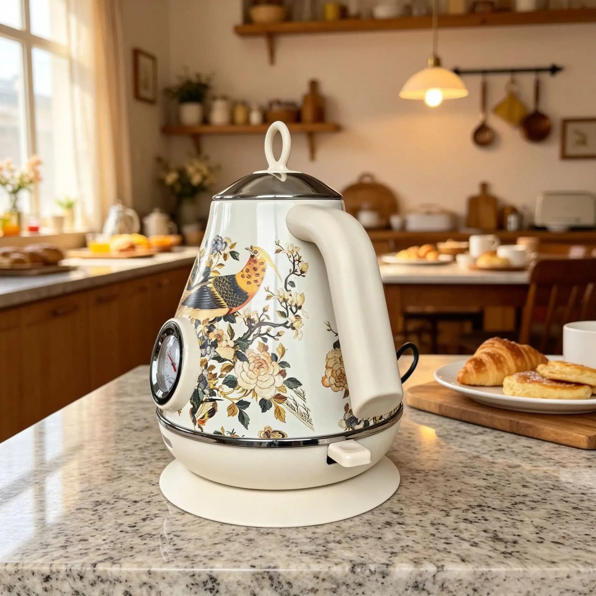 1.7L Retro Electrc Kettle With Thermometer Boiling Kettle Auto Power Off 304 stainless Steel Teapot 1850W Boiling Water Heater