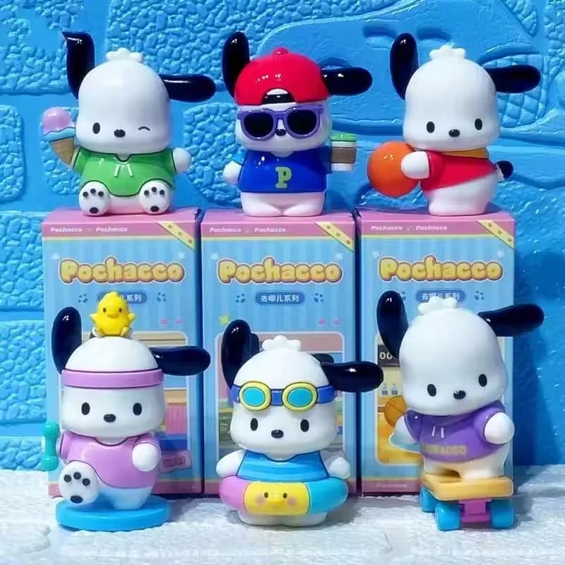 Giocattoli modello Sanrio Pochacco; Giocattoli in scatola a sorpresa; action figure; decorazioni da scrivania; regali per bambini; per ragazzi