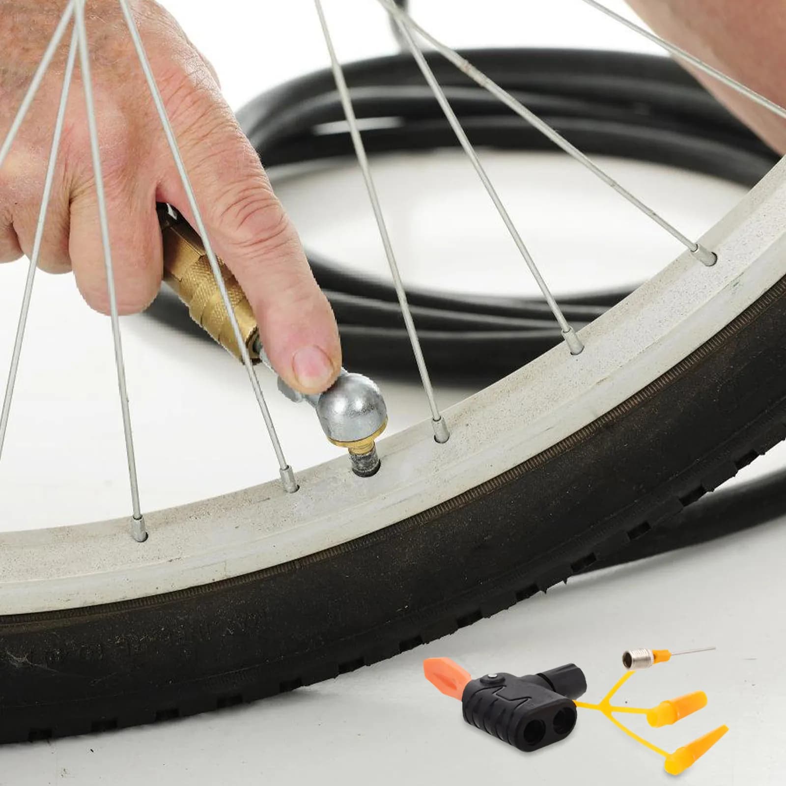 Set di 5 adattatori per pompa per pneumatici da bici, con ugello a doppia testa a commutazione automatica, a tenuta stagna, ricambi per pompa da bici, gonfiatore per ciclismo all'aperto