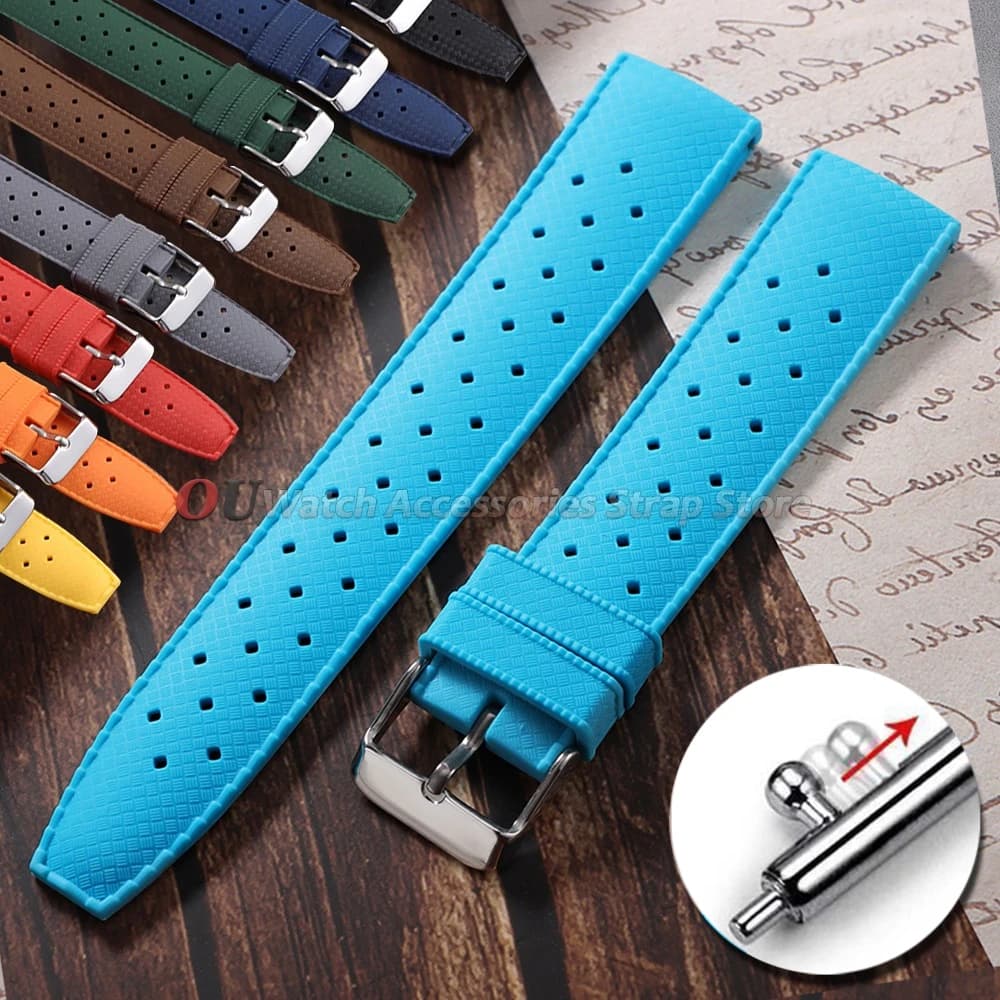 Quick Release Premium Tropical Rubber Watchstrap 20mm 22mm for Seiko Watch Bands Diving Waterproof for Omega Wristbelt Men Strap