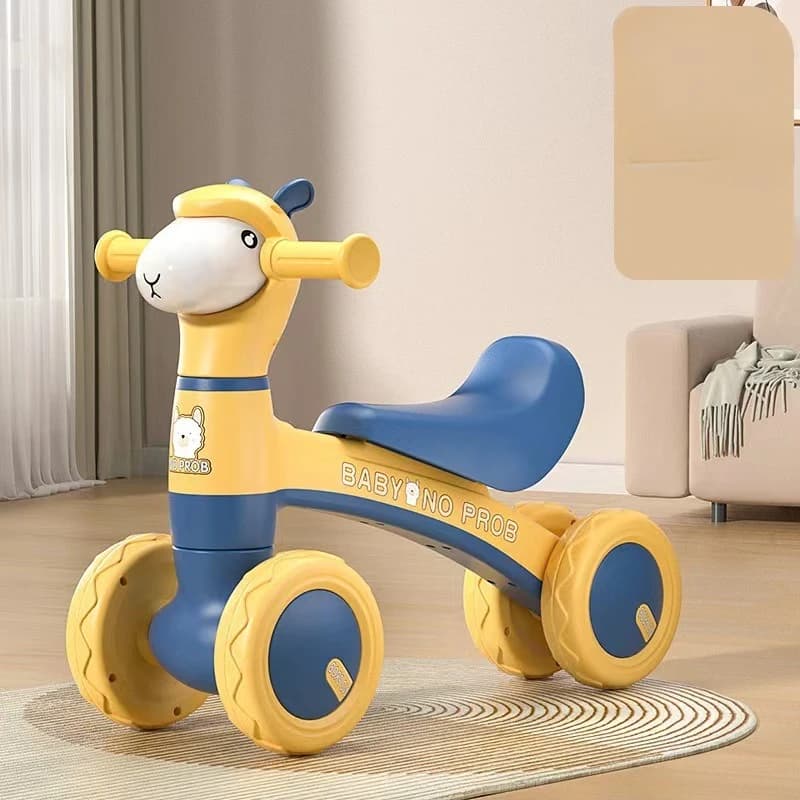 Bicicletta Senza Pedali Anti-Ribaltamento per Bambini, Girotondo a Quattro Ruote Silenzioso per Neonati, Giocattolo Cavalcabile per Interni ed Esterni