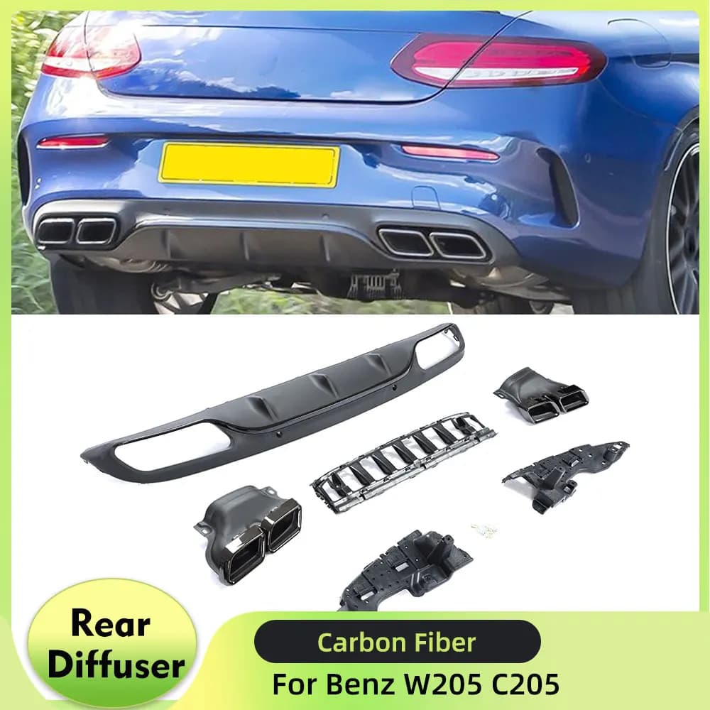 Car Rear Bumper Diffuser Lip for Mercedes-Benz W205 C205 Coupe 2 Door C200 C300 C43 AMG 2014-2019 Diffuser With Exhaust Tips