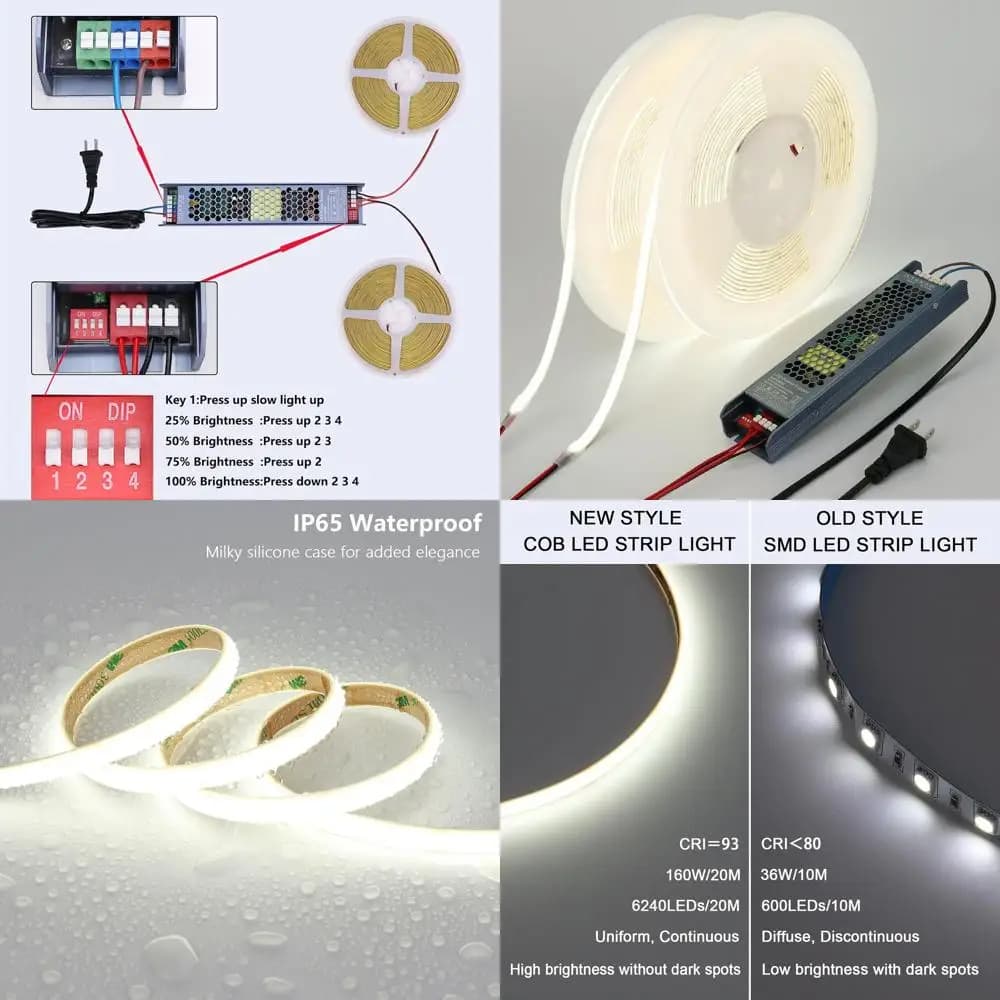Striscia LED in Silicone Bianco Freddo 6000K, Impermeabile per Esterni, 24V, 2 Rotoli da 32,8ft (65,6ft), 11W/M, CRI 93 per Camera da Letto e