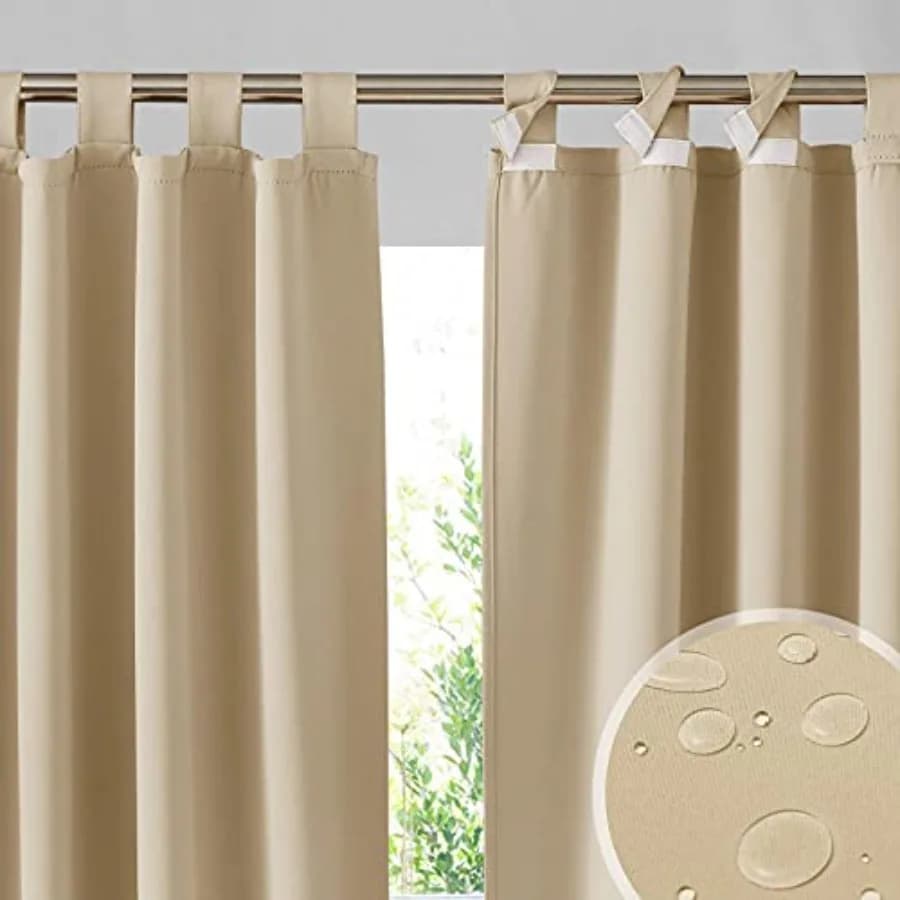 Outdoor Curtains Waterproof 2 Panels - Detachable Top Blackout Privacy Patio Door Curtains for Gazebo Pool Hut Pavilion Gazebo