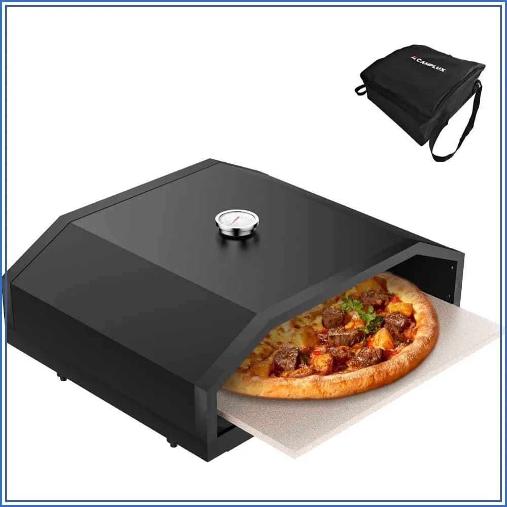 17 Inches Pizza Oven for Grill with Storage Bag and Cordierite Stone, Built-in Thermometer, Compatible with Propane & Charcoal Grill for Crispy Homemade Pizza