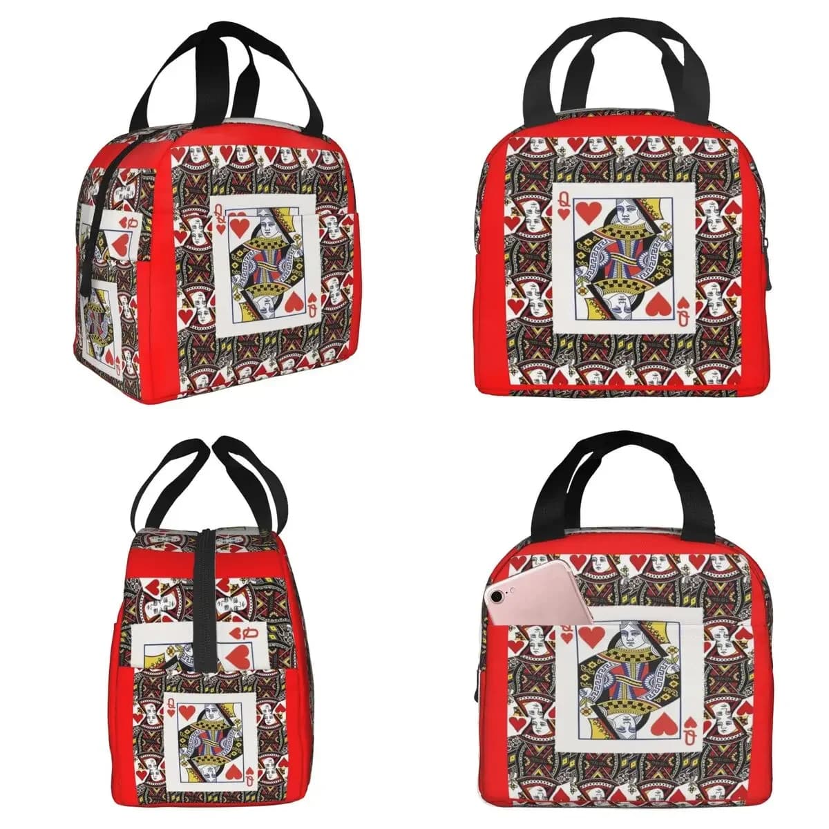 Casino Nights Red Queen Of Hearts Insulated Lunch Bag for Women Office Cooler Thermal Food Box Tote Lunch Boxes Container