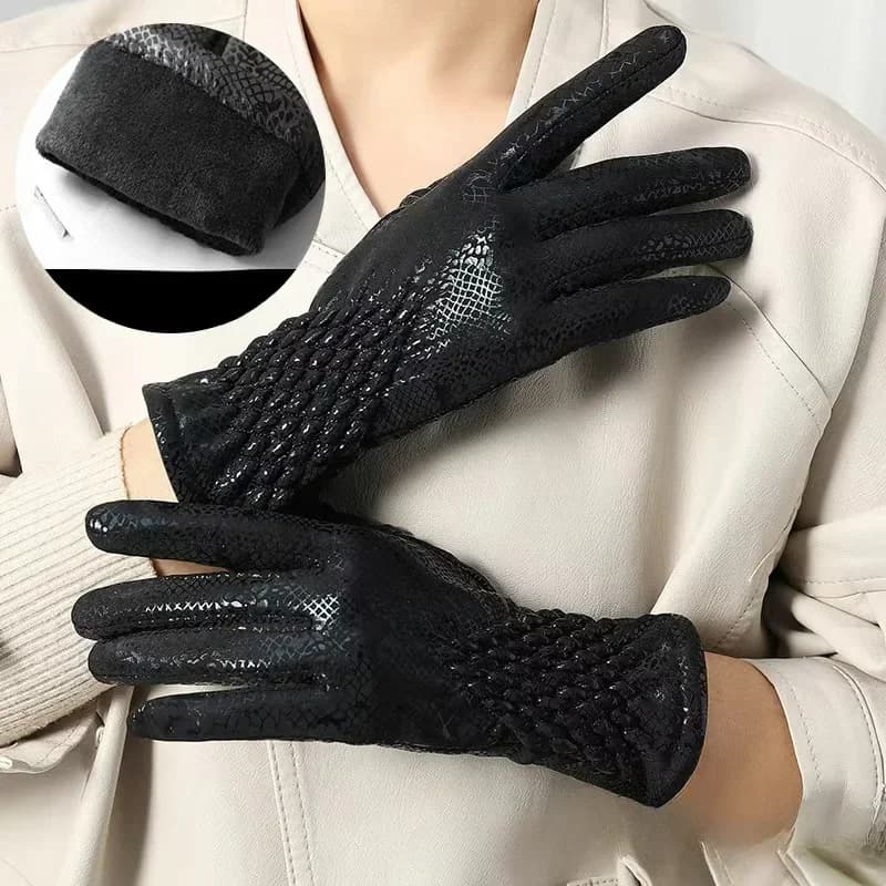 New Autumn Winter Cycling Gloves Snake Skin Pattern Fashionable Touch Screen Short Velvet Warm Gloves Outdoor Camping Bicycles