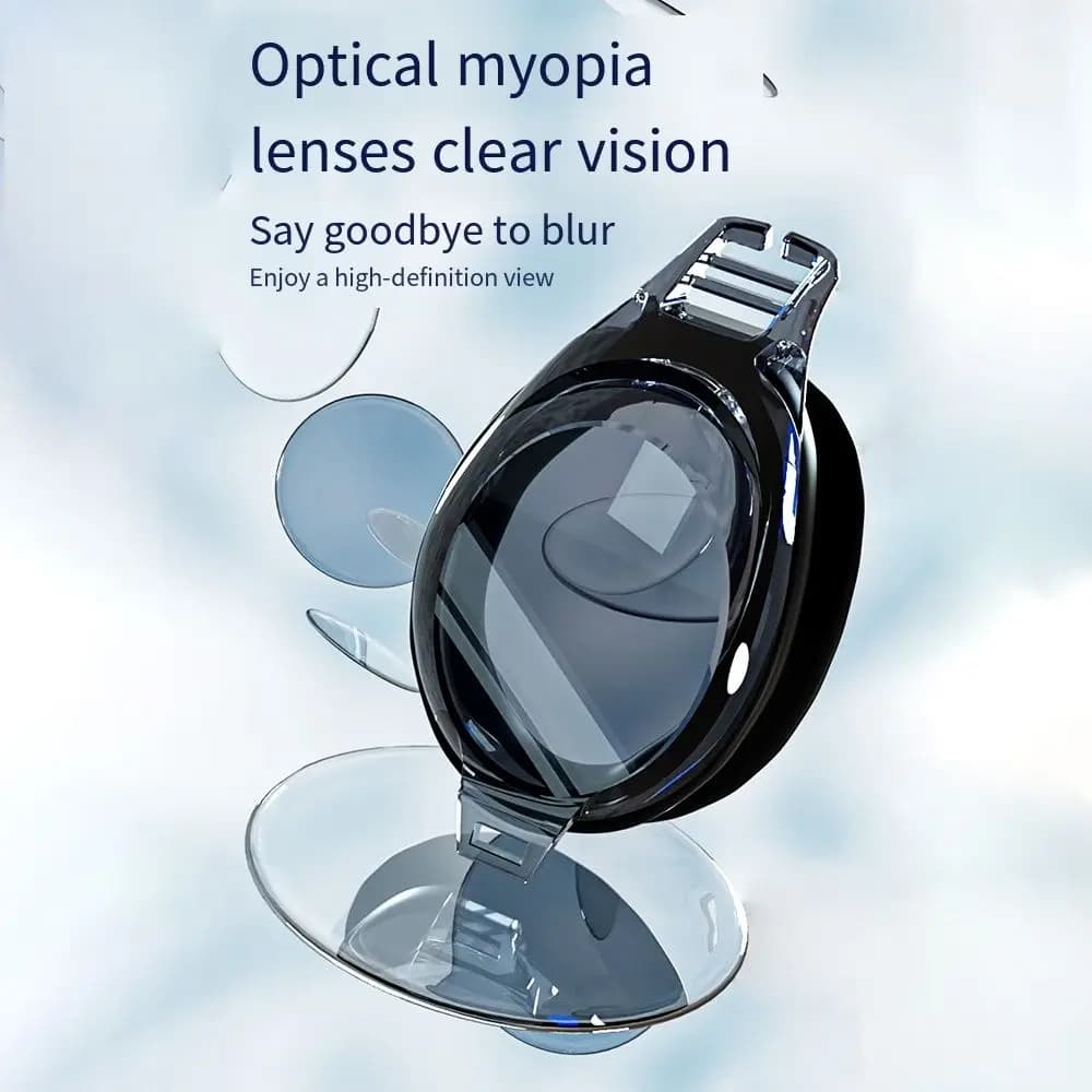Occhialini da Nuoto Antiappannamento 0~-9.0 con Montatura in Silicone a Specchio, Regolazione Rapida, Senza Perdite