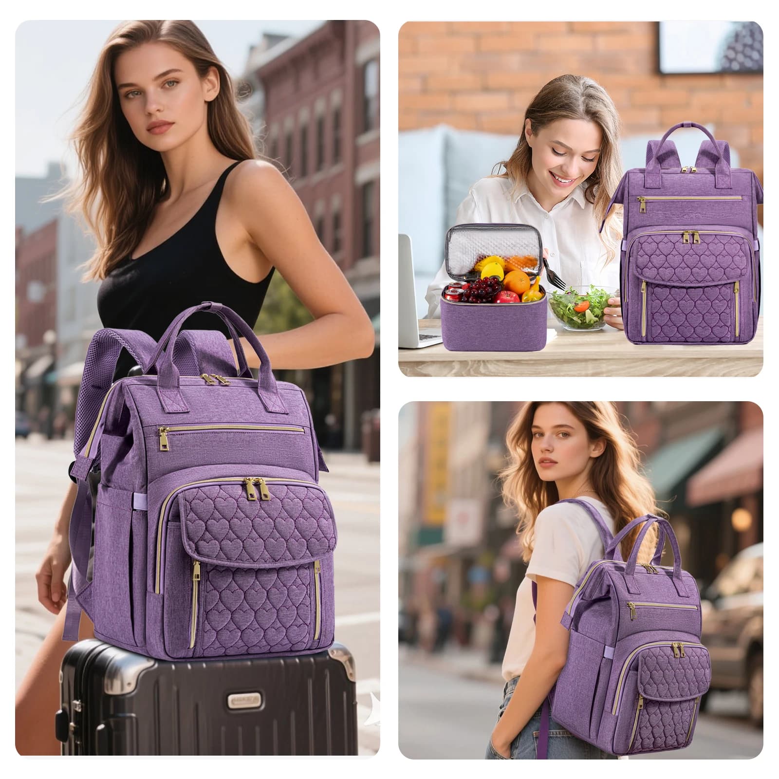 Lunch Backpack 15.6 Inch Laptop Backpack Stylish Nurse Teacher and Work Bag with Insulated Cooler Lunch Box for Women Waterproof