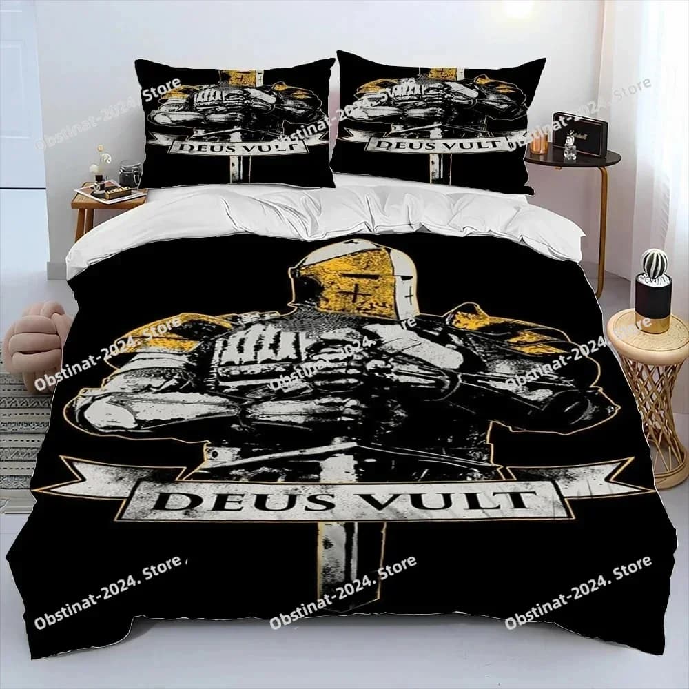 Cavalier Knight Templar Crusaders Set letto stampato Copripiumino Federa Set biancheria da letto Lenzuolo Trapunta Full Queen King Size