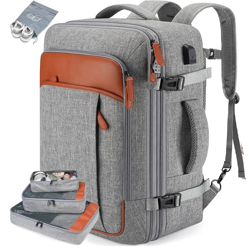Large Expandable Travel Backpack for Women Men, 40L Carry On Laptop Backpack with 3 Packing Cubes & Shoe Bag, Water Resistant Fl
