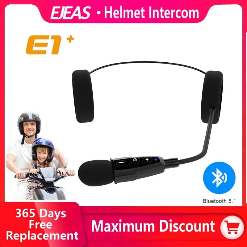 EJEAS E1+ Casco moto wireless Auricolare Bluetooth Cuffie musicali Altoparlante Telecomando opzionale E1Plus