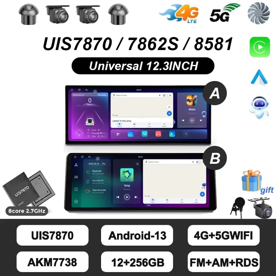 12.3 pollici 2 Din Per Tesla-style Android 13 Autoradio di Navigazione Universale GPS 4G Per kia Chevrolet Toyota Honda Benz BMW Audi