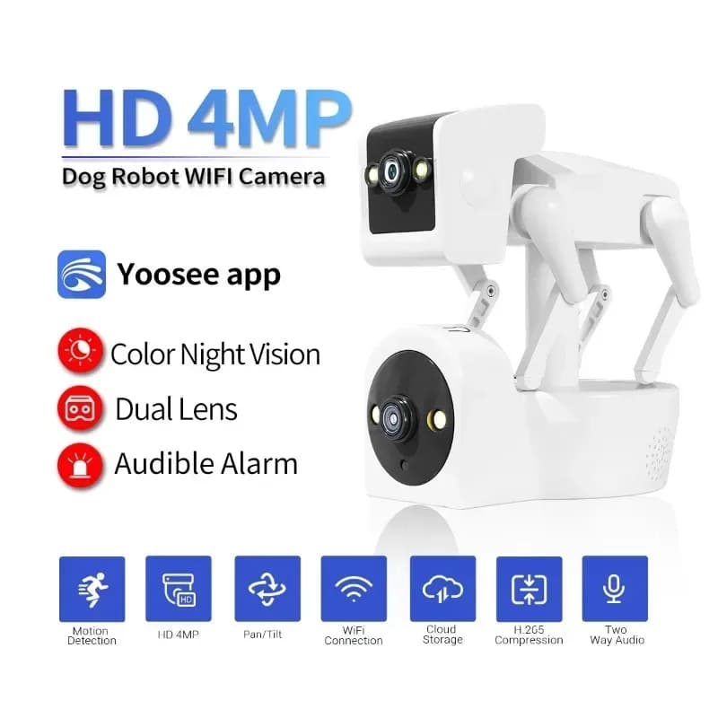 Telecamera di Sicurezza WiFi per Interni con Doppia Lente HD, Monitor per Bambini, Robot di Sorveglianza Domestica Intelligente, Telecamera PTZ con Tracciamento Automatico e Visione Notturna per Animali Domestici